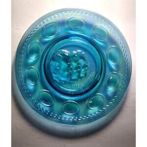 Vintage Carnival Glass Blue Apollo 14 Space Astronaut Plate Wheaton Glass NASA